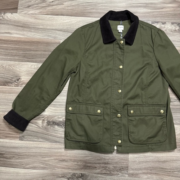 J. Crew Orchid Utility Barn Coat Collared Button Down Olive Green Jacket Size S - Picture 2 of 6